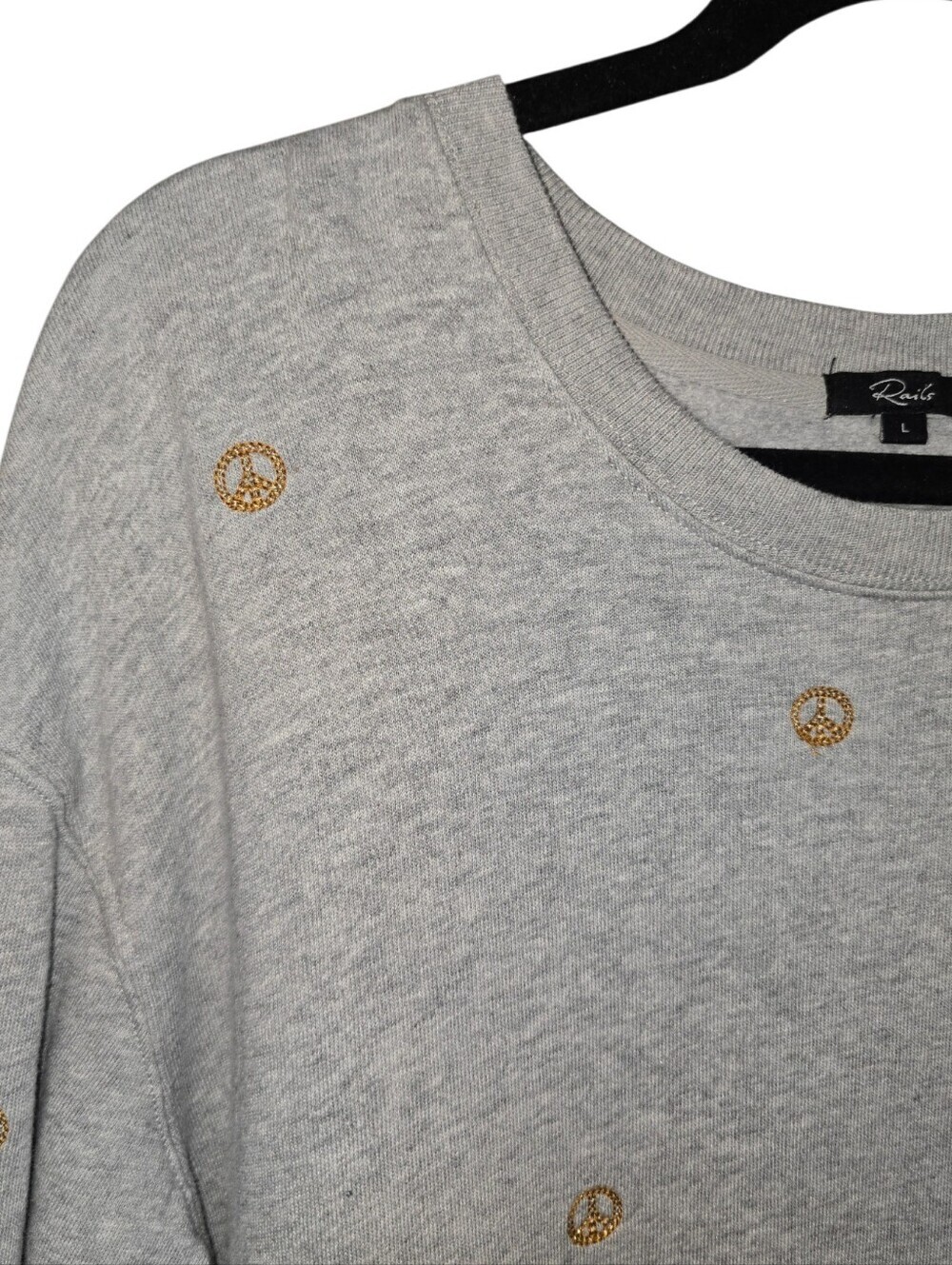 Rails Ramona Embroidered Peace Sign Crewneck Sweatshirt Heather Grey Size Large - Picture 5 of 11
